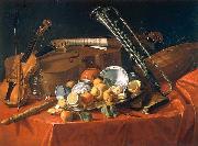 Cristoforo Munari Stilleben mit Musikinstrumenten und Fruchten France oil painting artist